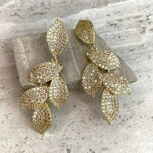 NEW~ Anthropologie SHASHI Gold Pavé Crystal Leaf Dangle Earrings